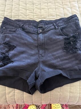 American Eagle Outfitters Black Distressed Denim Shorts